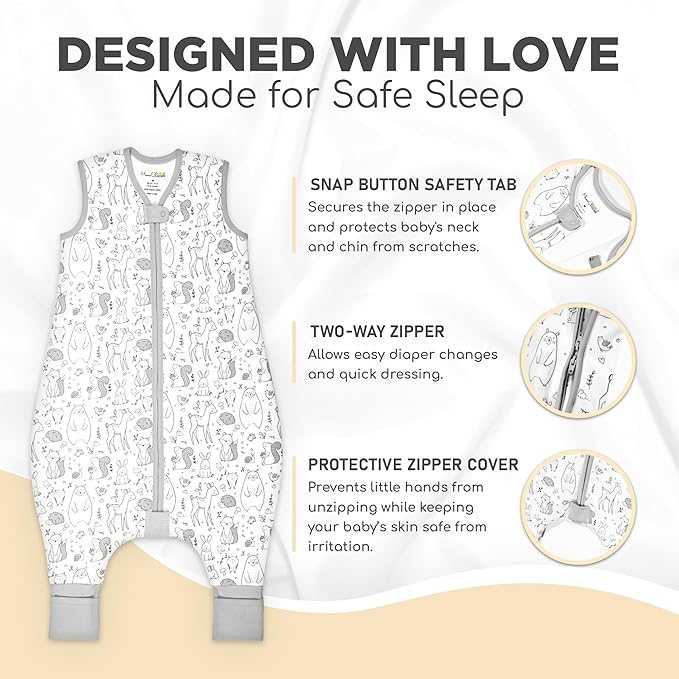 Mama Cheetah Toddler Sleep Sack with Feet, 2.5 TOG Organic Cotton Baby Sleeping Bag with Legs, Winter Baby Wearable Blankets for Early Walker 6-18 Month