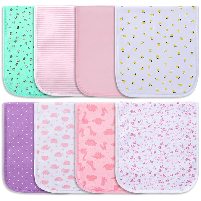 Hakochia Burp Cloths for Baby Boy & Girl Organic Cotton Large Unisex Burp Clothes Extra Absorbent Soft Neutral Burping Rags Spit Up Cloth Sets for Newborns 8 Pack