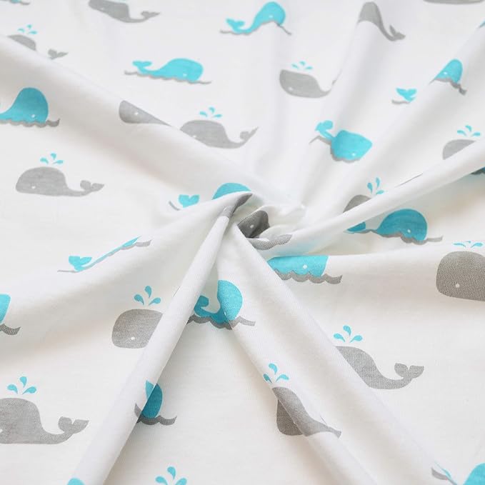 American Baby Company 15" x 33" Fitted Bassinet Sheet, Printed 100% Natural Cotton Jersey Knit, Aqua Whale, Soft Breathable, for Boys and Girls 1 Count (Pack of 2)