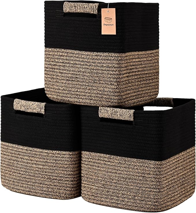 13 Inch Storage Cubes, 3 Pack Cube Storage Bins for Organizing, Cotton Rope Woven Baskets for Shelves, Bathroom, Kids Room, Closets, Baby Nursery