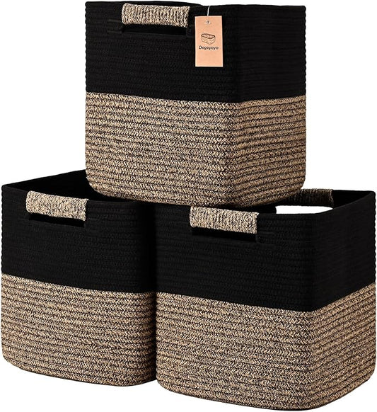 11 Inch Storage Cubes, 3 Pack Cube Storage Bins for Organizing, Cotton Rope Woven Baskets for Shelves, Bathroom, Kids Room, Closets, Baby Nursery