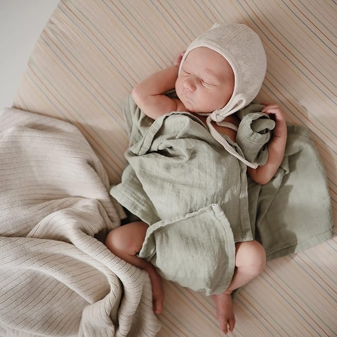 mushie Extra Soft Muslin Fitted Crib Sheet | 192 Thread Count | 28"x 52" (Retro Stripes)