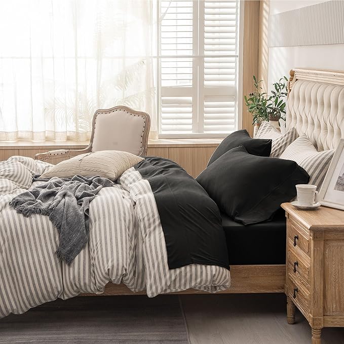 PURE ERA Jersey Knit 4pc Bed Sheet Set 100% T-Shirt Heather Cotton Super Soft Comfy Breathable Fits Mattress Up to 20" Extra Deep Pocket (Solid Black, Queen)