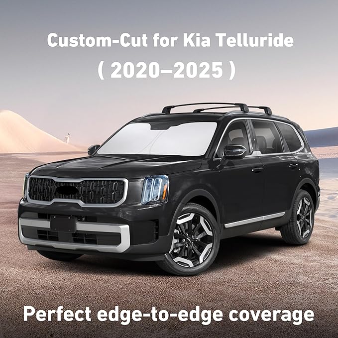Econour Windshield Sunshade for Kia Telluride 2020-2023 2024 2025, Sun Visor for Front Windshield & Window Sun Shade Cover, UV Heat Blocker & Protector, Car Accessories
