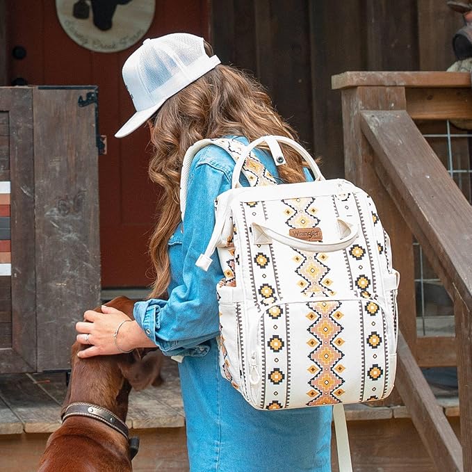 Montana West Wrangler Diaper Bag Backpack Aztec Travel Backpack Purses Western Multi-Function Baby Bags for Mom with Waterproof Insulated Pockets