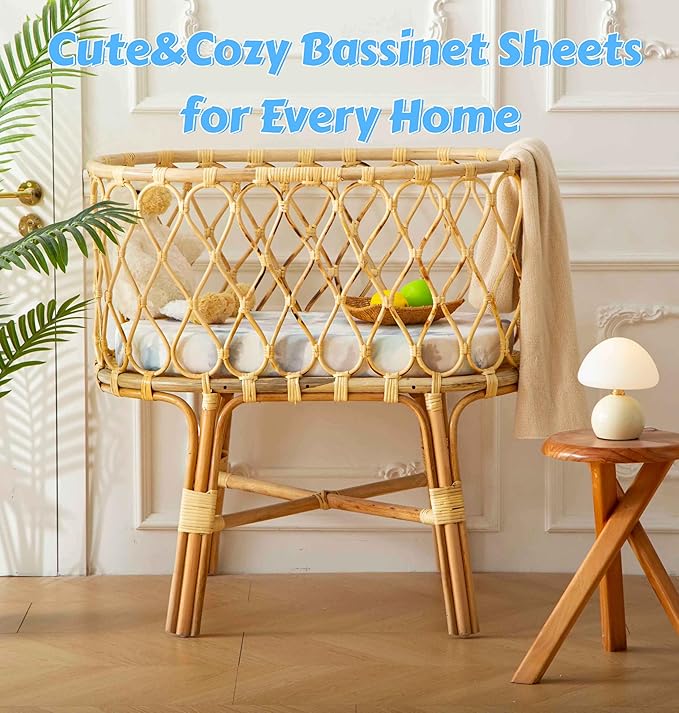 SDY Jersey Bassinet Sheets for Baby Boys and Girls,32 "x 16 "x 4", 2 Pack,Neutral Standard Oval/Retangle Fitted Bassinet Sheets for Toddler,Super Soft Breathable