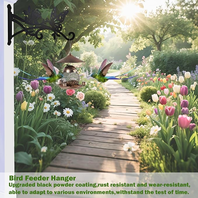 2 Pack Plant Hanger Hooks-12in Hanging Basket Hook-Heavy Duty Metal Wall Hanger with Butterfly Pattern-Plant Bracket for Outdoor & Indoor Hanging Plants,Bird Feeder,Lantern