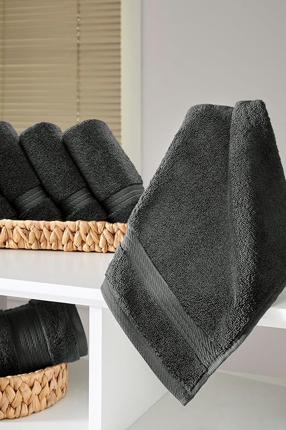 Ozdilek 6-Piece Washcloth Set 13x13 100% Turkish Cotton, 600 GSM, Soft, Gentle on Sensitive Skin, Multi-Purpose Use, Washable, Reusable, Ideal for Baby Care & Spa 6 Towels(Anthracite Gray)