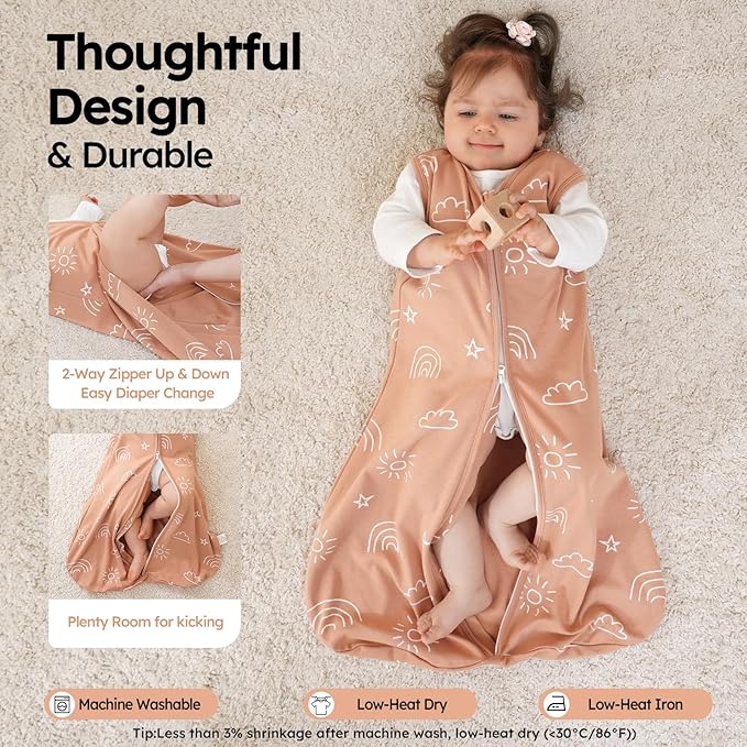 Yoofoss Baby Sleep Sack 12-18 Months 0.5 TOG Baby Wearable Blanket, 100% Organic Cotton Infant Toddler Sleeping Sack 2-Way Zipper Lightweight Sleep Sack, Grizzly