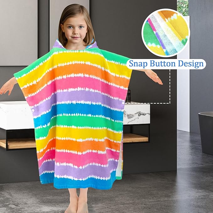 VOOVA & MOVAS Kids Poncho Towels with Hood (4-8Years), Absorbent Lightweight Hooded Beach Towel for Pool | Swim | Bath, Color Stripe