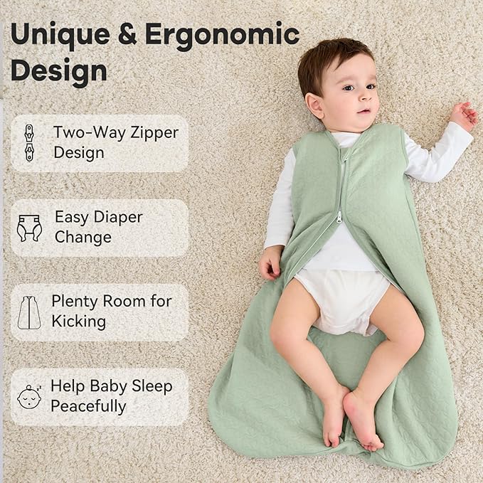 Unnivoll Baby Sleep Sack 12-18 Months 1.0 Tog Baby Wearable Blanket Cotton Sleeping Sack Quilted Baby Sleep Bag with 2-Way Zipper for Toddler Infant Green