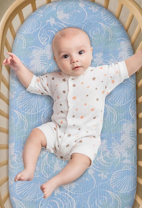 Organic Cotton Muslin Bassinet Sheets, 2 Pack – Soft, Breathable, Universal Fit for Oval, Rectangle & Hourglass Mattresses, Machine Washable, Neutral Colors for Baby Boys & Girls