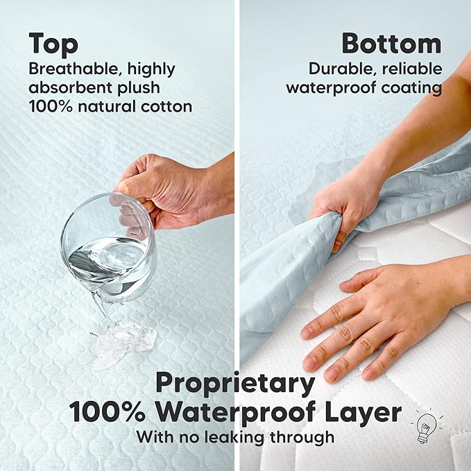 2-Pack Waterproof Crib Mattress Protector Cover Fitted - Quiet Baby Crib Mattress Pad Sheets, 52" x 28" Soft Quilted Cotton Baby Sheet, Machine Washable, Easy Fit, Durable (Frost/Mavy)