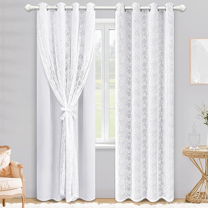 Yinhua Blackout Curtains for Living Room Double Layer Grey Curtains for Bedroom 84 Inches Long Nursery Curtain with Tiebacks, Thermal Insulation Grommet Drapes for Dining Room, 52" W x 84" L
