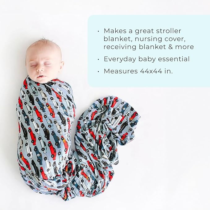 Posh Peanut Unisex Baby Swaddle Blanket - Large Premium Knit Viscose from Bamboo - Infant Swaddle Wrap, Receiving Blanket and Beanie Set, Baby Shower Newborn Gift, Registry - Enzo