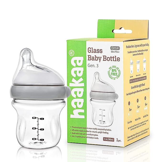Haakaa Generation 3 Glass Baby Bottle 4 oz/120 ml, 1 PK (Grey)