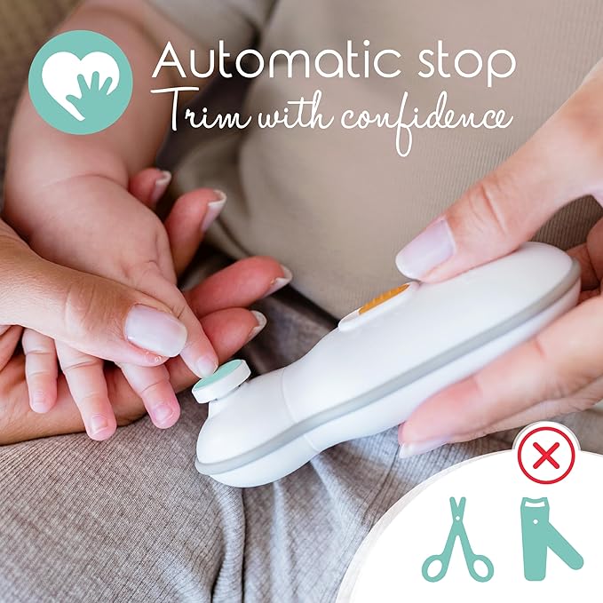 Cherish Baby Care Baby Nail Trimmer Electric - Automatic Safety Stop, BPA-Free & Safety-Tested Electric Nail File Baby, Includes 4 File Pads, 0-12+ Months