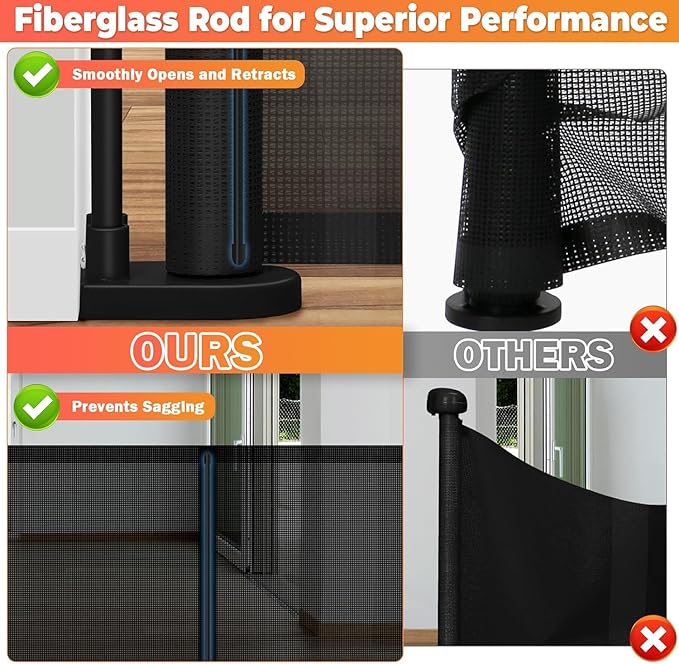Retractable Baby Gates for Stairs, 78" Wide Retractable Dog Gate Pet Gate, 34" Extra Tall Child Safety Gate Toddler Mesh Gate with Support Rods for Doorways, Hallways, Deck, Porch, Indoor, Outdoor