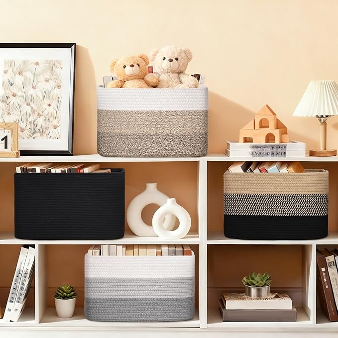 Woven Storage Baskets, Baskets for Organizing, 3 Pack Woven Basket for Storage, Storage Baskets for Shelf, Towel, Toy, Book, Closet, Baby 15"×10"×9"