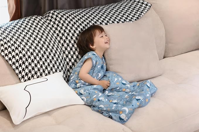 TADO MUSLIN Baby Sleep Sack 2-4 T 95% Rayon from Bamboo 5% Spandex Boys & Girls Wearable Blanket 1.0 TOG Toddler Sleeping Sack 2- Way Zipper X-Large Blue Bears