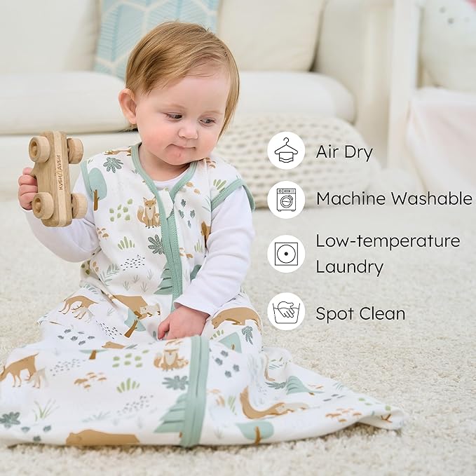 FIEMOL Baby Sleep Sack 12-18 months, 100% Cotton Sleeping Sack for Toddler, 3 Pack Baby Wearable Blanket, 0.5 Tog Lightweight Double Zipper Sleep Bag Large Green Forest Bear