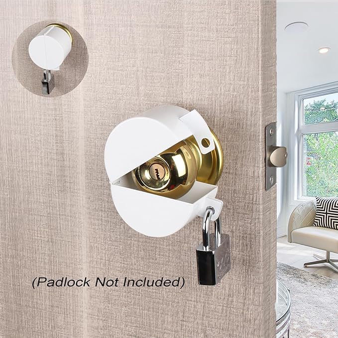Door Knob Lockout Device Child Safety Doorknob Locking Cover Door Handle Lock,Prevents Access to Keyholes, Turing and Operating Door Knob,White