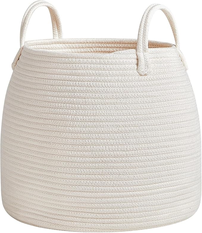 Nursery Laundry Basket | Kids Hamper for Blankets, Pillows,Toys (15"x 13")| Baby Toy Basket | Nursery Storage for Boho Room Decor | Ideal Gift for Baby Showers| White