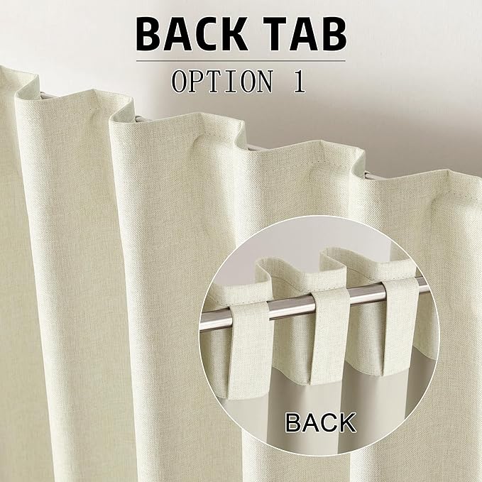 96 Inch Long Blackout Curtains - Extra Wide Thermal Insulated Sun Block Out Bedroom Linen Curtains 8 ft Window Covering Back Tab Rod Pocket Drapes for Hall Living Room W84 x L96,2 Pcs, Cream Beige