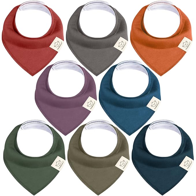 KeaBabies 8-Pack Organic Baby Bandana Bibs for Boys, Girls - Super Absorbent Triangle Baby Bibs for Drooling and Teething Infant, 100% Cotton Extra Soft for Newborn, Infant 0-36 Months (Thunder)