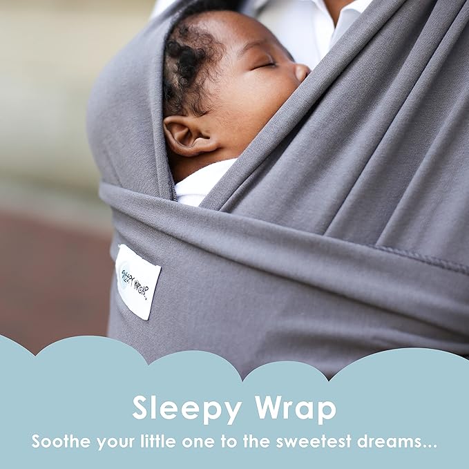 Sleepy Wrap Stretchy Ergonomic Baby Carrier Sling for Newborns to Toddlers - Hands-Free Lightweight Baby Wrap 7-35 lbs (Grey)