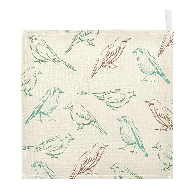 vvfelixl Color Birds Baby Burp Cloths Baby Muslin Washcloths for Boys Girls Cotton Baby Face Towel for Newborn Infants Soft and Absorbent 11.8 X 11.8 in, 5 Pack