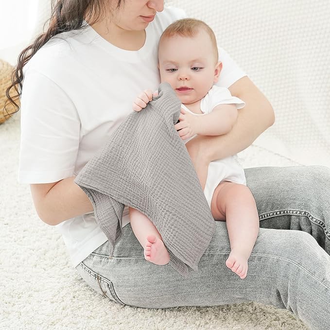 Bearmoss 100% Cotton Muslin Burp Cloths, 6 Pack Absorbent Large Baby Burping Cloths for Boy, Girl, 23.6" X 23.6" Newborn Essentials (White Apricot)