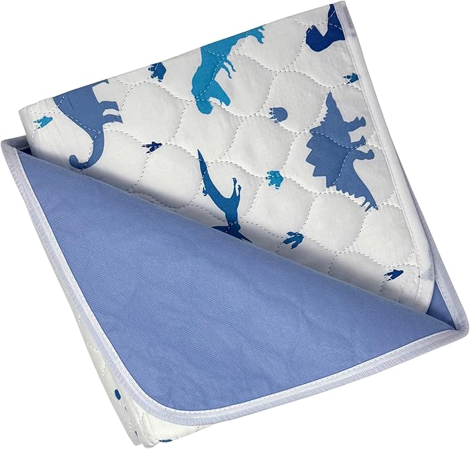 WOVENX Organic Incontinence Pads for Kids & Toddlers - 5 Layer Waterproof Protectors for Overnight Bed Wetting - Reusable & Washable Pee Pads - Fits Twin to Full Size Beds - 34" x 52" Dinosaur