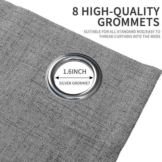 Joydeco 72 Inch Light Grey Blackout Curtains for Bedroom, 100% Blackout Linen Curtains for Living Room, Room Darkening Burlap Grommet Textured Drapes (42x72 inch, Light Grey)
