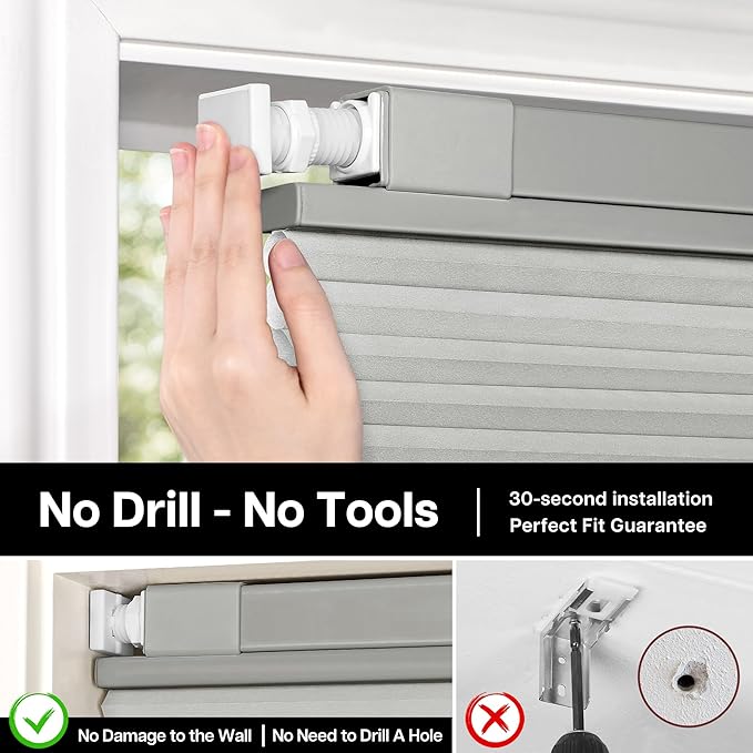 Lazblinds Upgraded Top Down Bottom Up (TDBU) Honeycomb Blinds, No Drill No Tools Easy Install Cordless Cellular Shades for Windows 47" W x 64" H, Dove Grey - Light Filtering