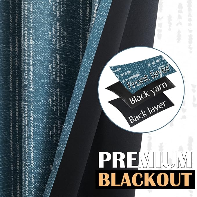 jinchan 95% Blackout Boho Curtains 54 Inch Length for Bedroom White on Blue Geometric Printed Grommet Top Room Darkening Thermal Insulated Window Drapes 2 Panels