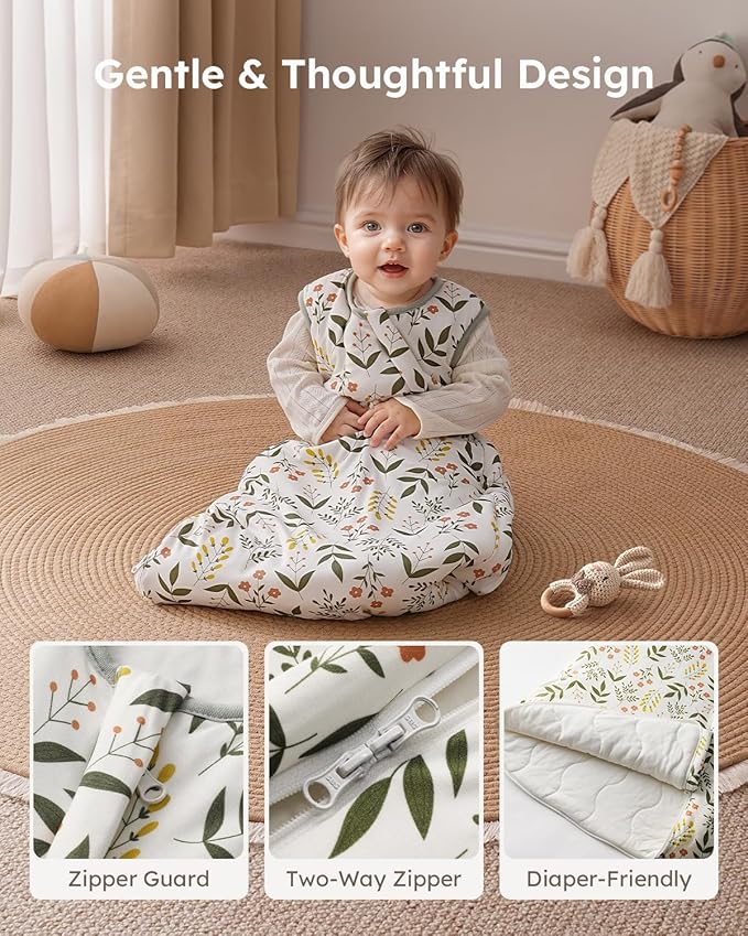 Yoofoss Rayon Made from Bamboo Baby Sleep Sack 12-18 Months 1.0 Tog Baby Wearable Blanket, Super Soft Infant Toddler Sleeping Sack 2-Way Zipper
