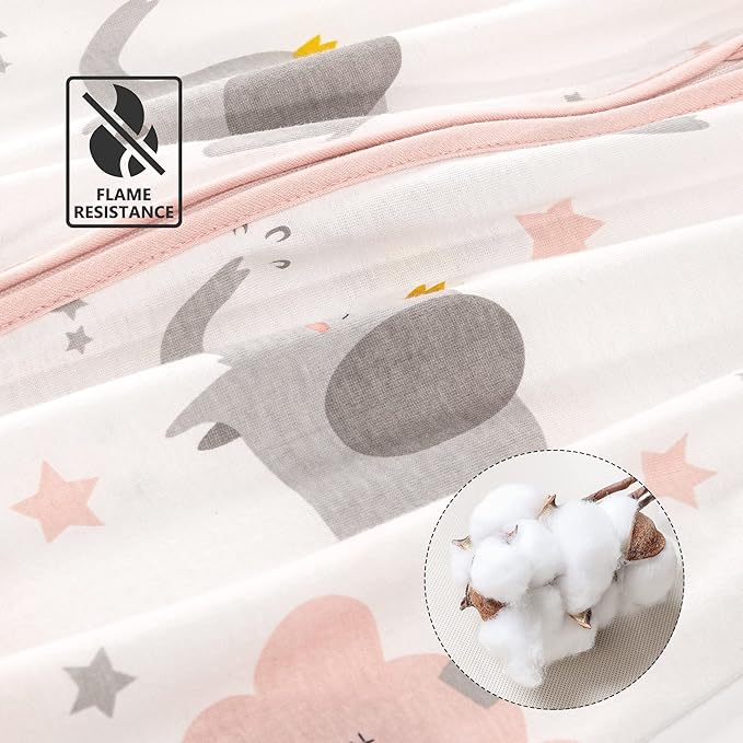 TILLYOU 2 Pack Baby Sleep Sack 18-24 Months 100% Cotton Wearable Blanket 0.5 TOG Sleeveless Summer Sleep Sacks with 2-Way Zipper, Pink Elephant & Cloud