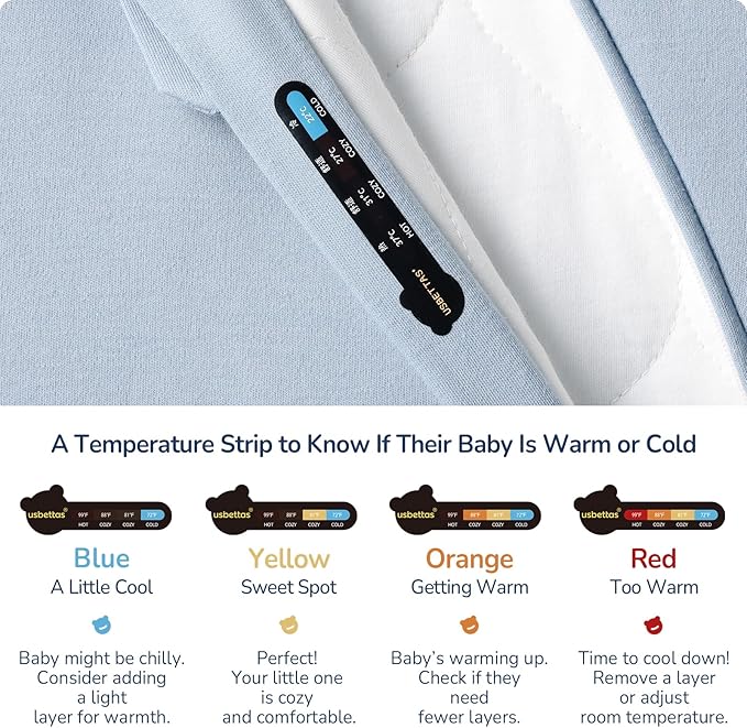 usbettas 1.0 Tog 2.5 Tog Baby Sleep Sack, 100% Cotton Baby Sleeping Bag 3-24M, 2-Way Zipper Baby Wearable Blanket