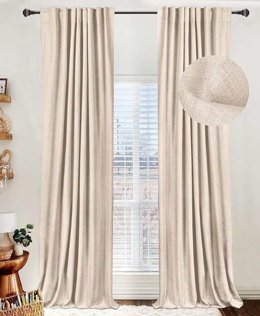 100% Blackout Shield Linen Blackout Curtains for Bedroom 84 Inches Long, Back Tab/Rod Pocket Living Room Drapes, Thermal Insulated Blackout Curtains 2 Panels Set, 50" W x 84" L, Beach Sand