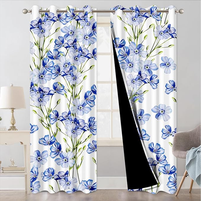 Blackout Curtains 84 inch Length 2 Panels Set, Room Darkening Farmhouse Curtains for Bedroom Living Room, Floral Grommet Thermal Privacy Nursery Black Out Curtain Winter Window Drapes with Black Liner
