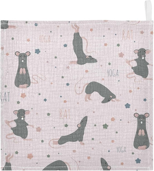 vvfelixl Rat Yoga Poses Baby Burp Cloths Baby Muslin Washcloths for Boys Girls Cotton Baby Face Towel for Newborn Infants Soft and Absorbent 11.8 X 11.8 in, 5 Pack
