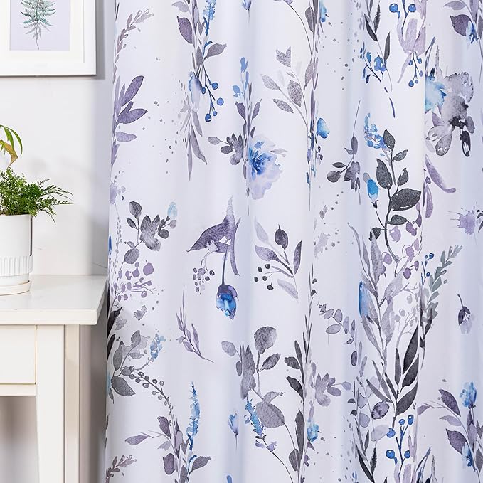 MYSKY HOME Curtains for Bedroom Blue Floral Blackout Curtains 63 inch Long 2 Panels for Living Room Darkening Curtains Thermal Insulated Vintage Painting Flower Leaf Grommet Top Drapess