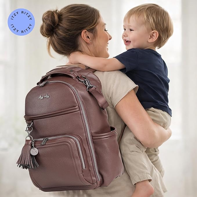 Itzy Ritzy Diaper Bag Backpack – Large Capacity Boss Plus Baby Backpack Diaper Bag Featuring 19 Pockets, Changing Pad, Stroller Clips, and Comfortable Straps (Espresso)