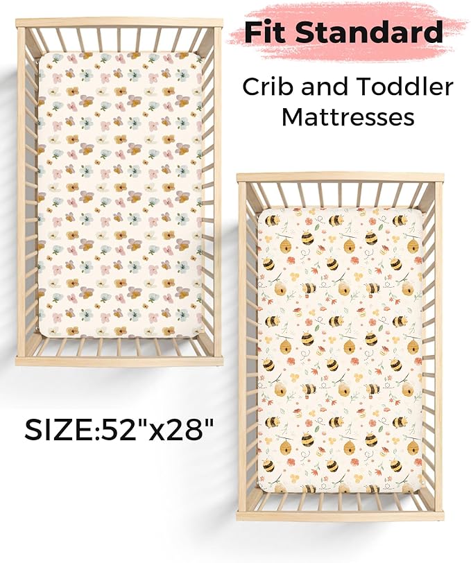 Crib Sheets for Boys and Girls, 2 Pack Fitted Baby Sheets for Standard Toddler Mattress 28" x 52", Soft Breathable Jersey Knit Baby Bedding (Rusty Garden)