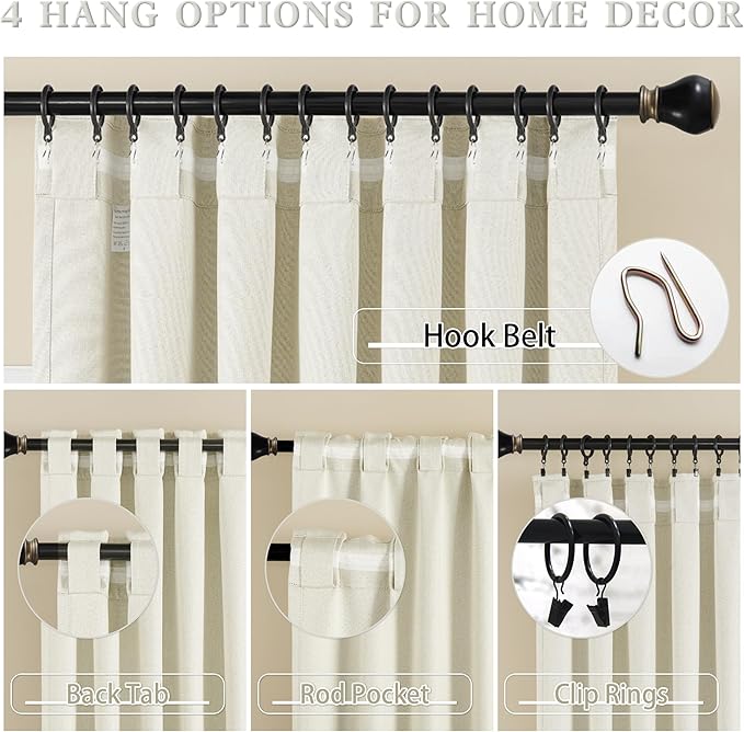 DUALIFE Beige Curtains 72 Inch Length 2 Panels Set-Faux Linen Textured Back Tab Loop Hook Belt Pleated Tall Drapes for Living Room Dining,50 Wide x 72 Long, 6 FT