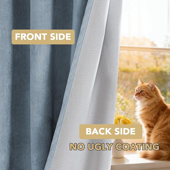 H.VERSAILTEX Velvet 100% Blackout Curtains for Living Room Full Light Blocking Curtains Thermal Insulated Room Window Drapes Soft Luxury Curtains Grommet Top 2 Panels (55" W x 84" L, Stone Blue)