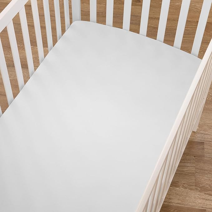 American Baby Company 2 Pack 100% Natural Cotton Fitted Crib Sheets 52" x 28" - Soft, Breathable, Hypoallergenic & Gentle Toddler Bed Sheets, White, Neutral for Boys & Girls