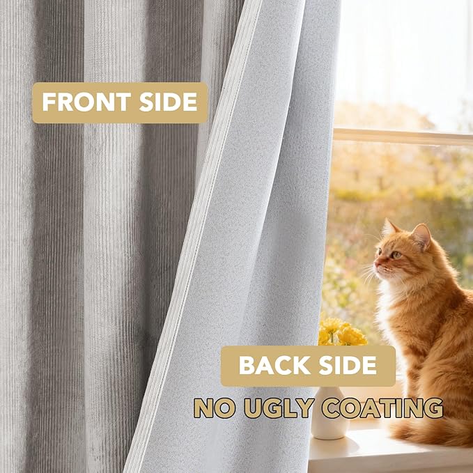 H.VERSAILTEX Velvet 100% Blackout Curtains for Living Room Full Light Blocking Curtains Thermal Insulated Room Window Drapes Soft Luxury Curtains Grommet Top 2 Panels (55" W x 63" L, Stone)