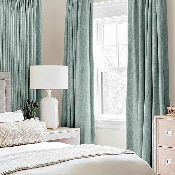 MIULEE Linen Texture Curtains for Bedroom Solid 100% Blackout Thermal Insulated Seafoam Green Curtains Grommet Room Darkening Curtains/Draperies for Living Room Nursery 52x108 Inch (2 Panels)